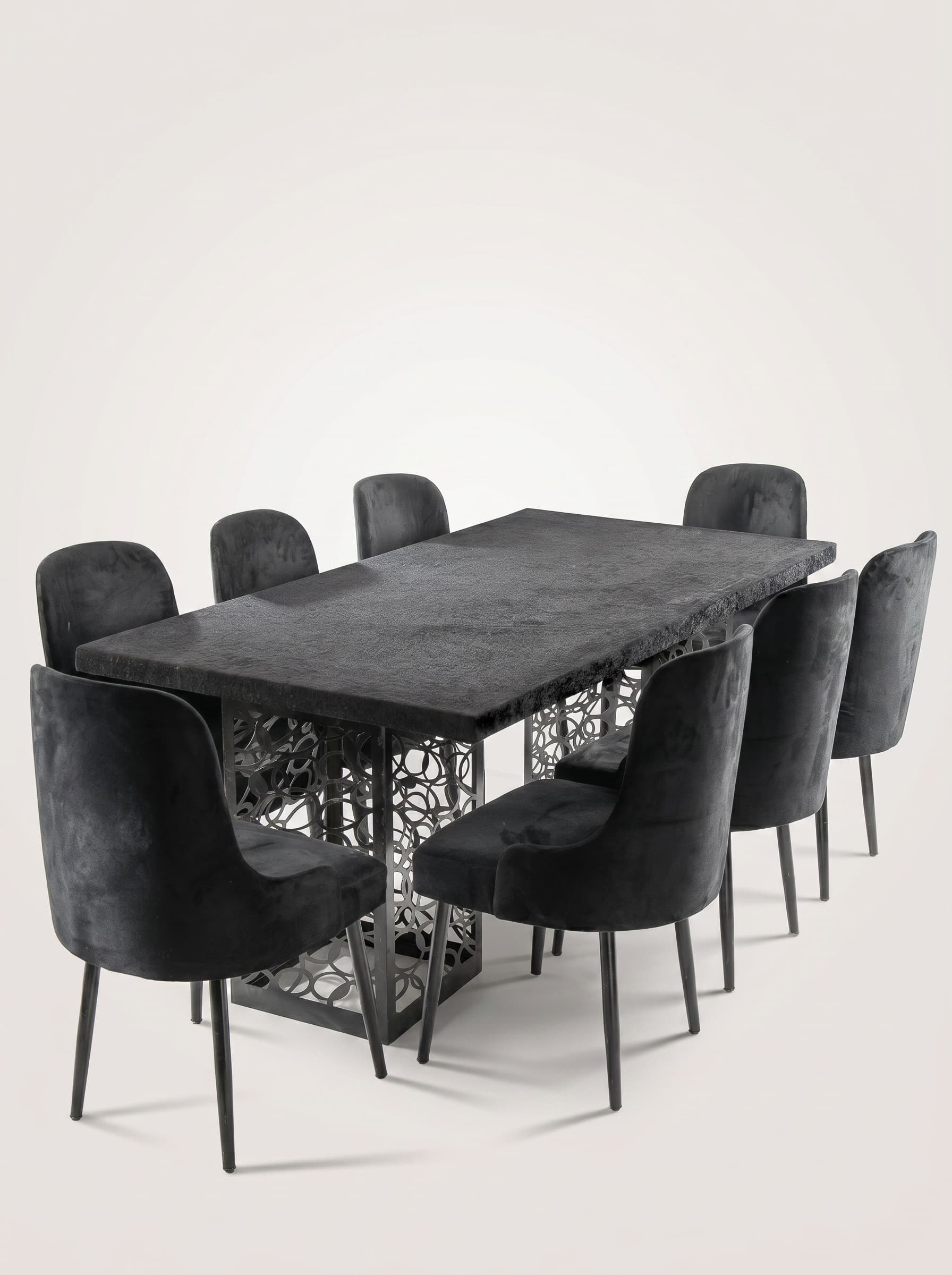 Black Curved Velvet Dining Set