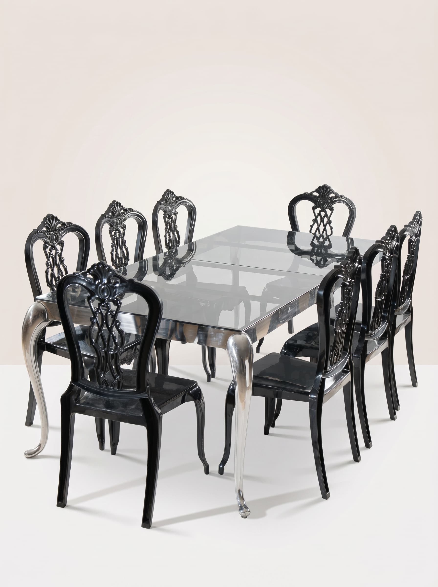 Black Ornate Carved Glass Set