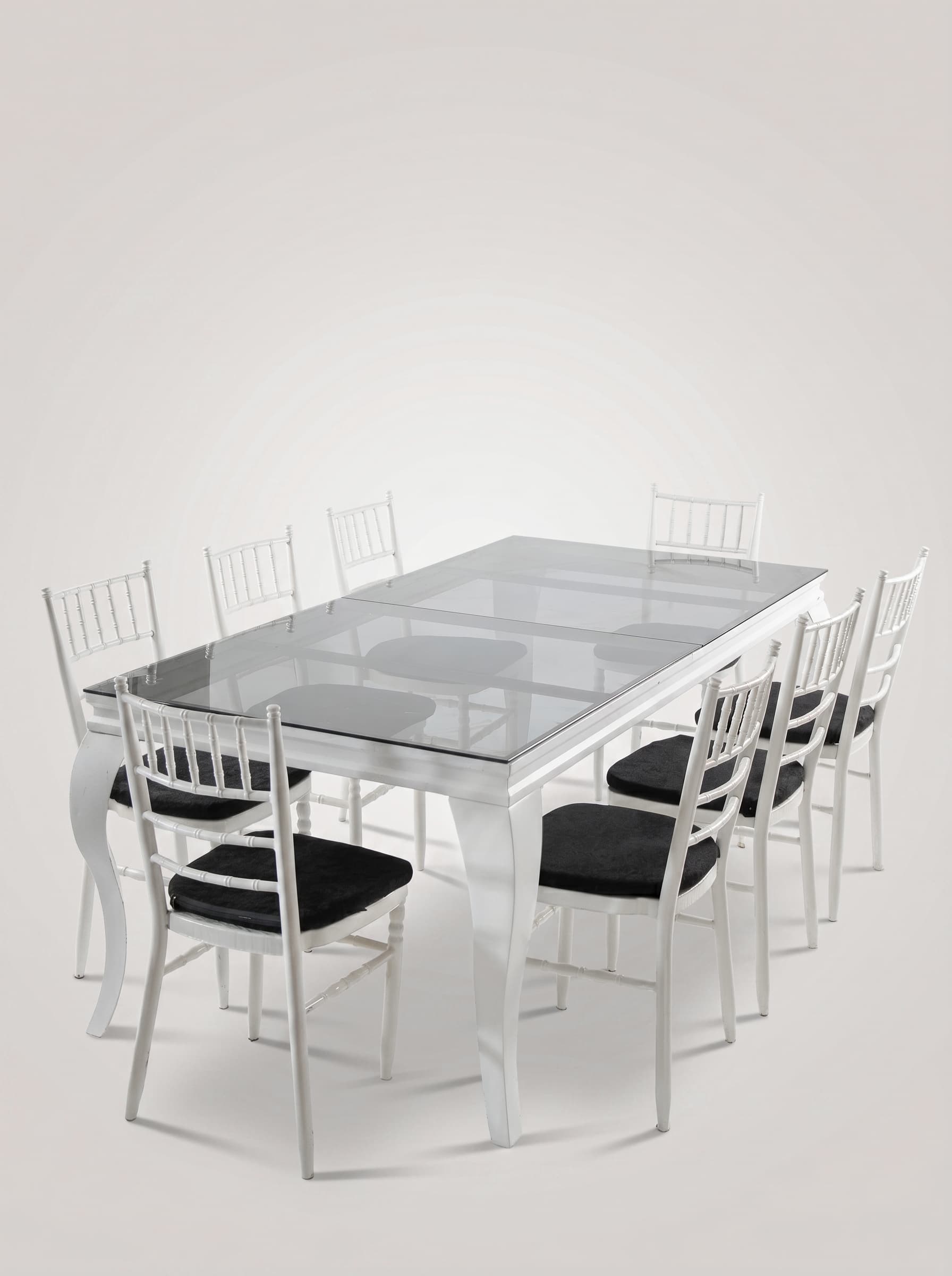 Chrome Chiavari Glass Dining Set