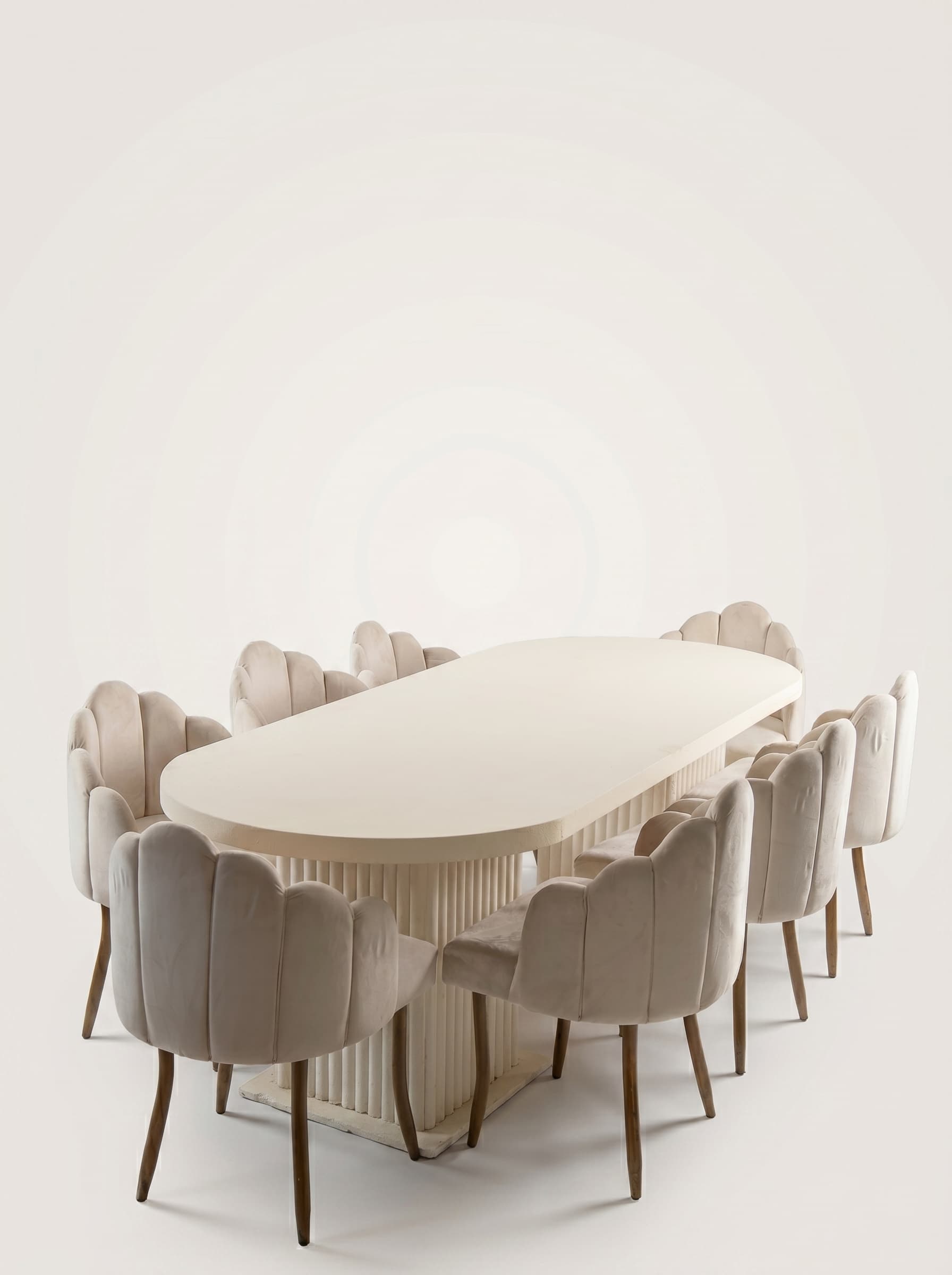 Taupe Velvet Elongated Dining Set