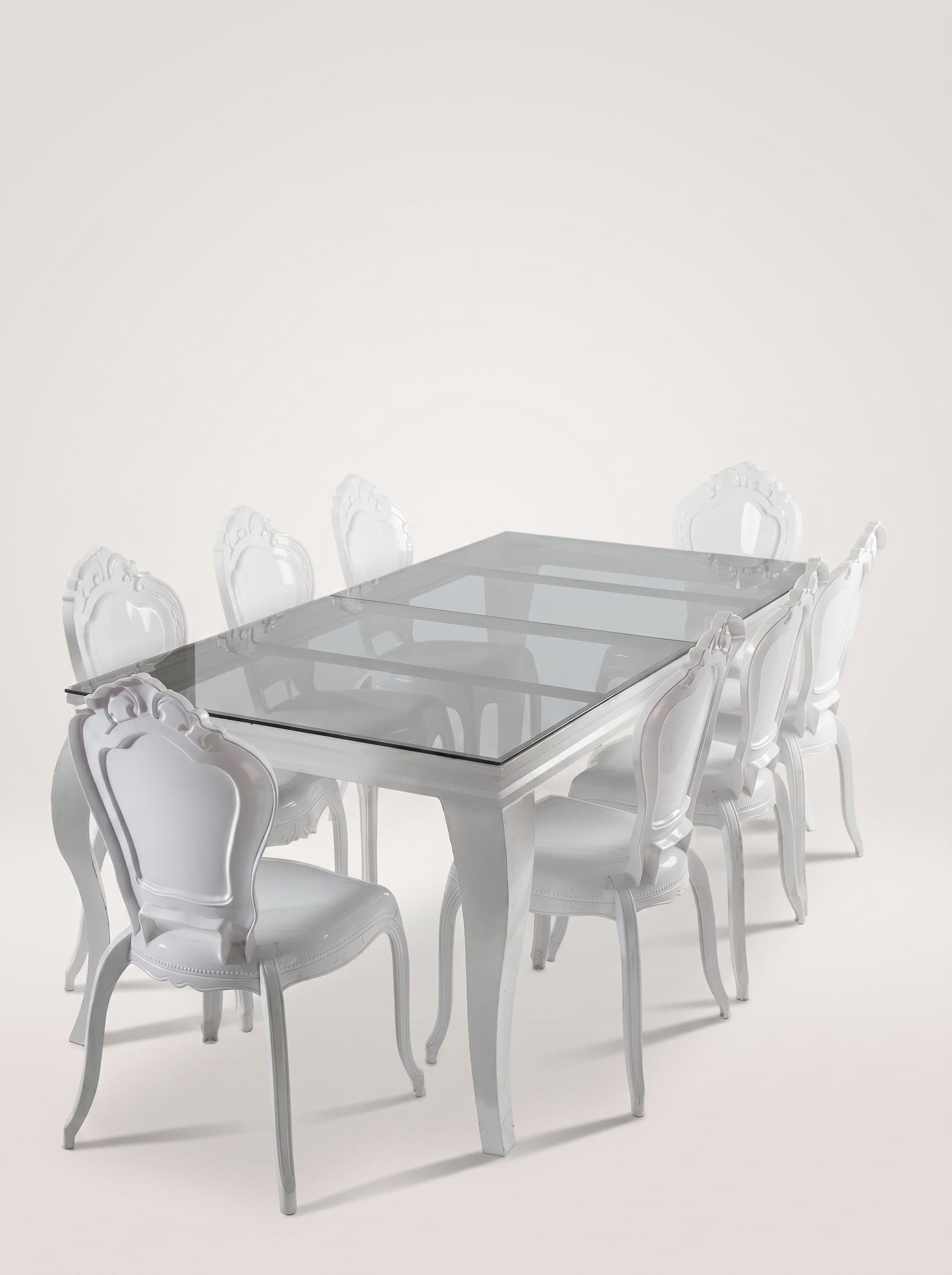 White Ornate Glass Dining Set