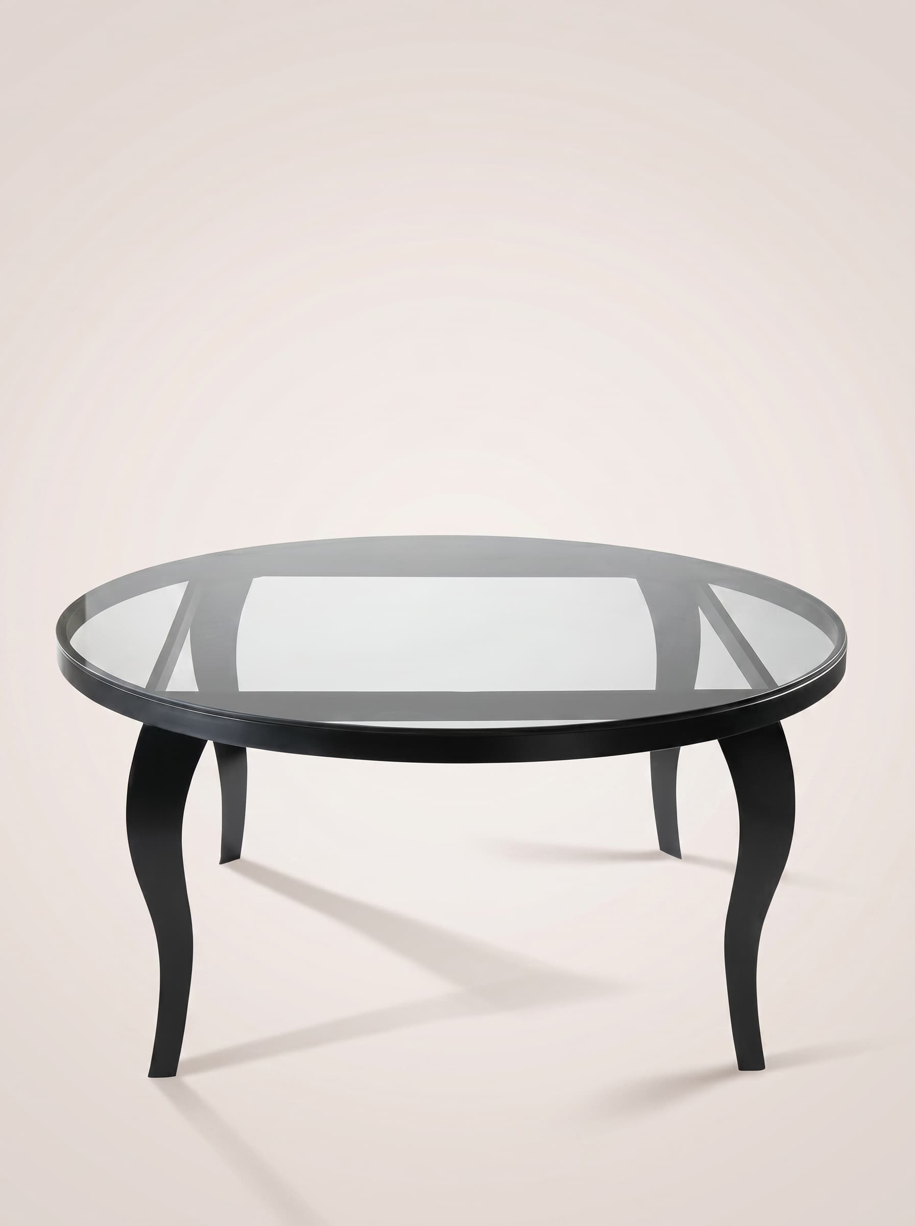 Black Cabriole-Leg Oval Glass Table