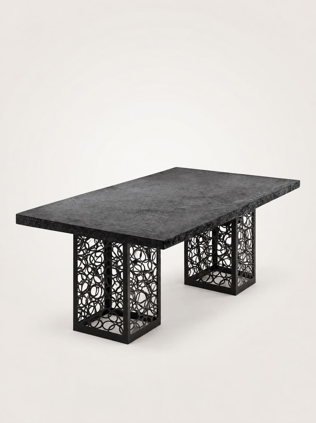 Black Iron-Base Dining Table