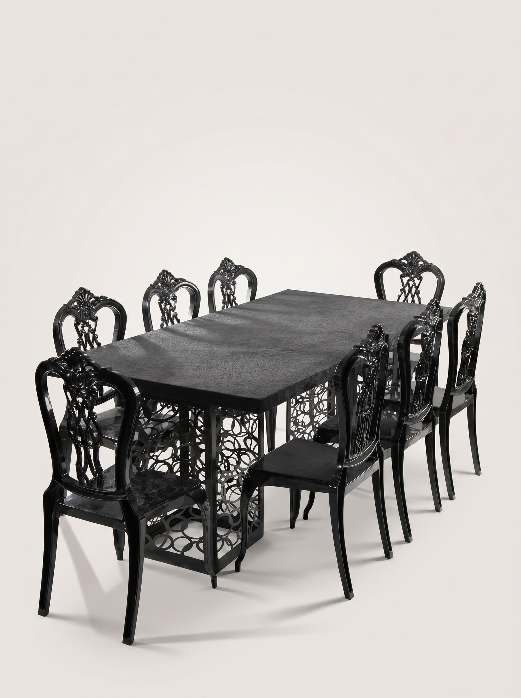 Black Ornate Carved Dark Dining Set