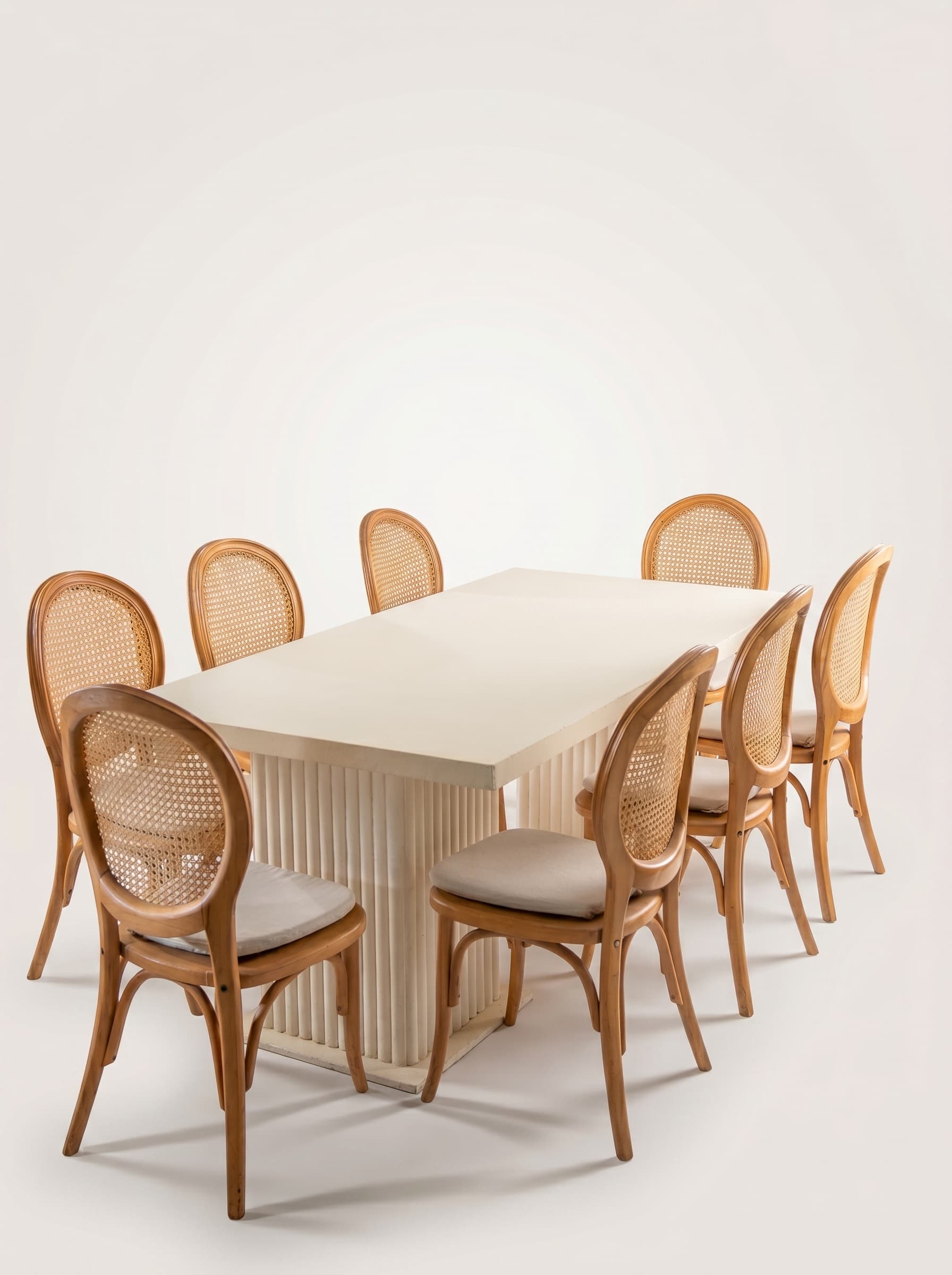 Cream Cane Rectangular Dining Set