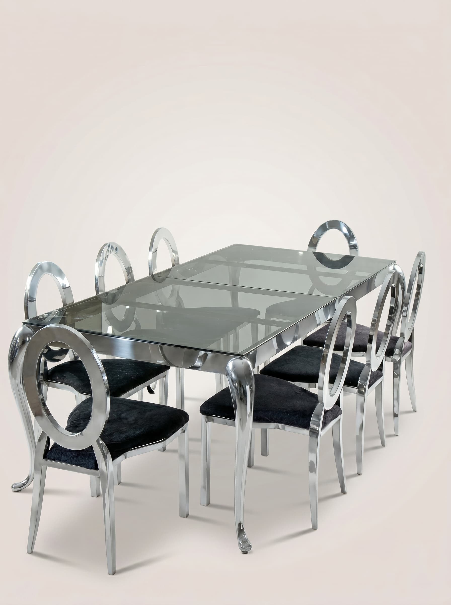Silver Oval-Back Glass Dining Set